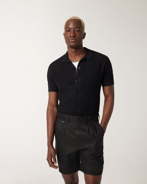 Stripe Texture Button-down Shirt, Black, hi-res